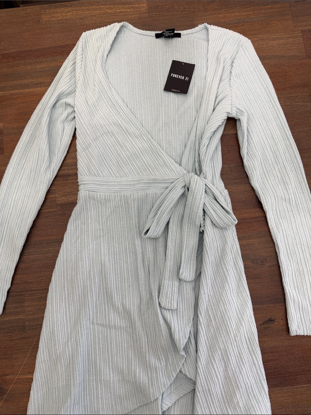 Light Sage Ribbed Wrap Dress with Tie Waist